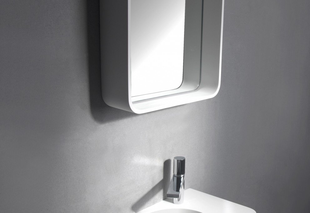 Solid Surface Planchet Spiegel B.45 x H.60 x D.12 cm in mat wit Solid Surface Planchet Spiegel B.45 x H.60 x D.12 cm in mat wit