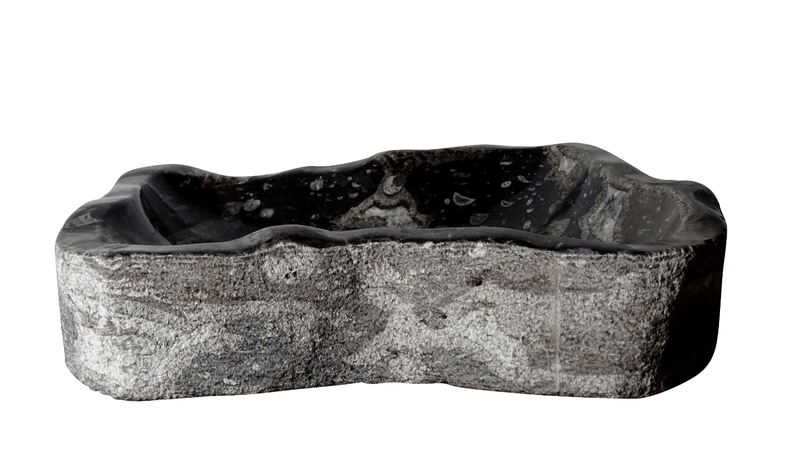 MOC Natuursteen Wasbak uit Zwart Marmer met Orthoceras Fossielen